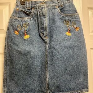 Mondi Blue Denim Skirt with Colorful Embroidery